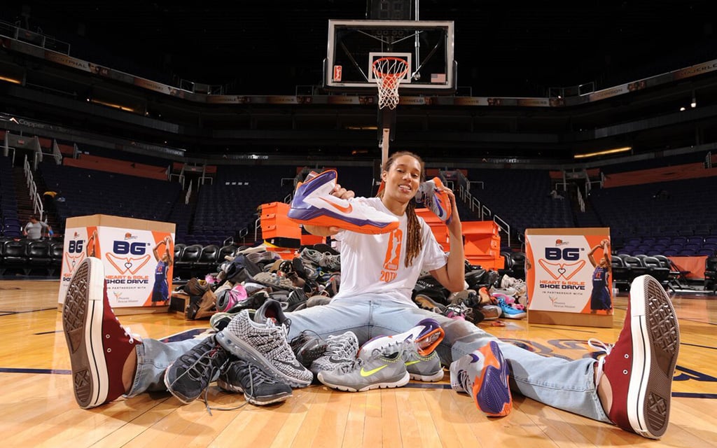 Brittney Griner brought her annual Heart and Sole shoe drive to Phoenix recently when her Atlanta Dream played the Mercury. (Photo courtesy of Phoenix Mercury)