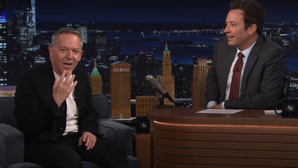 Greg Gutfeld Hugs Jimmy Fallon in Late-Night Crossover
