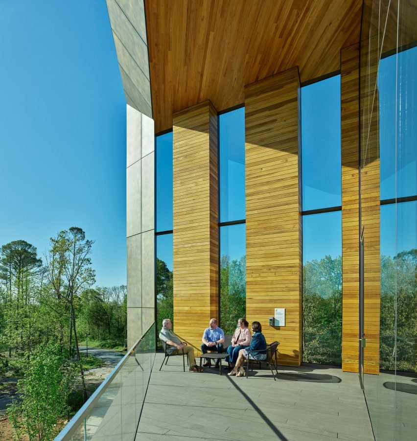 Wood-lined balcony