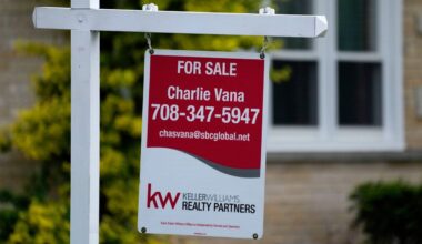 A for sale sign is displayed in front of a home in Wheeling, Ill., on May 2, 2024.