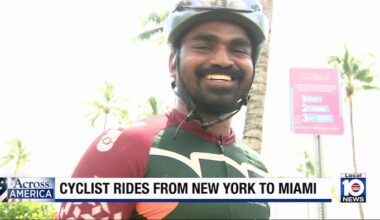 Cyclist arrives in Miami Beach after biking all the way from New York City