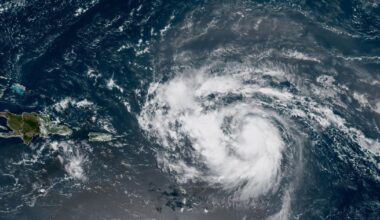 Hurricane Erin forms over Atlantic, the first of 2025 season. Maps show its path and forecast.