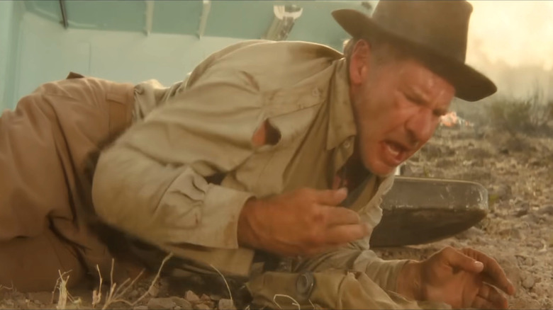Indiana Jones and the Kingdom of the Crystal Skull, Indiana crawling out of a refrigerator, having just survived a nuclear explosion