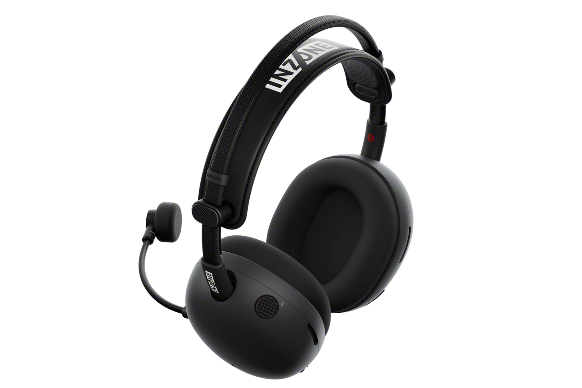 A top-down view of the Sony InZone H9 II wireless gaming headset in black. Its detachable mic is installed, and the image shows the headset’s easy headband size adjusters, as well as its mute button.