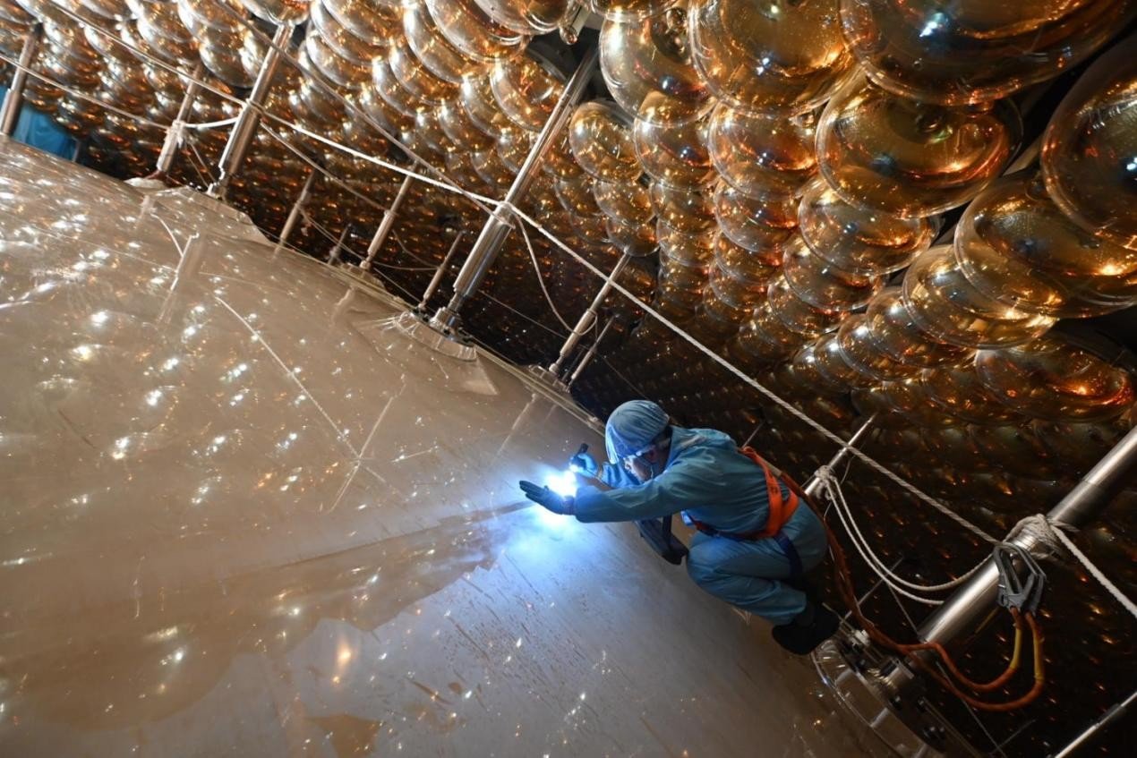 Juno Neutrino Detector Engineer Checks Pmts