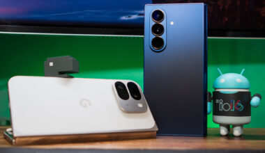 The Pixel 9 Pro Fold next to the Galaxy Z Fold 7.