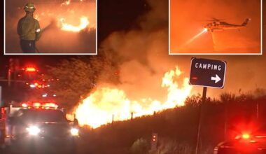 Firefighters make progress against fast-moving blaze along highway north of Los Angeles