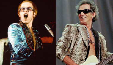 LEFT: Elton John performs at London's Hammersmith Odeon, December, 1973. RIGHT: Keith Richards performs with the Rolling Stones in Amsterdam, June 29, 1996