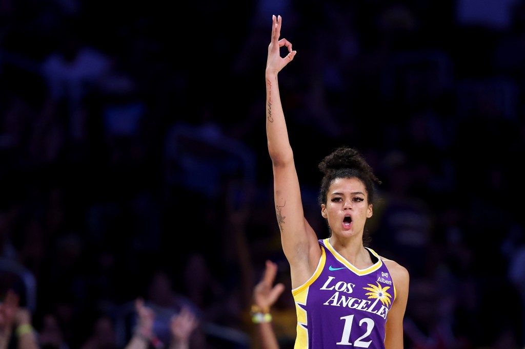 Los Angeles Sparks player making the "OK" sign.