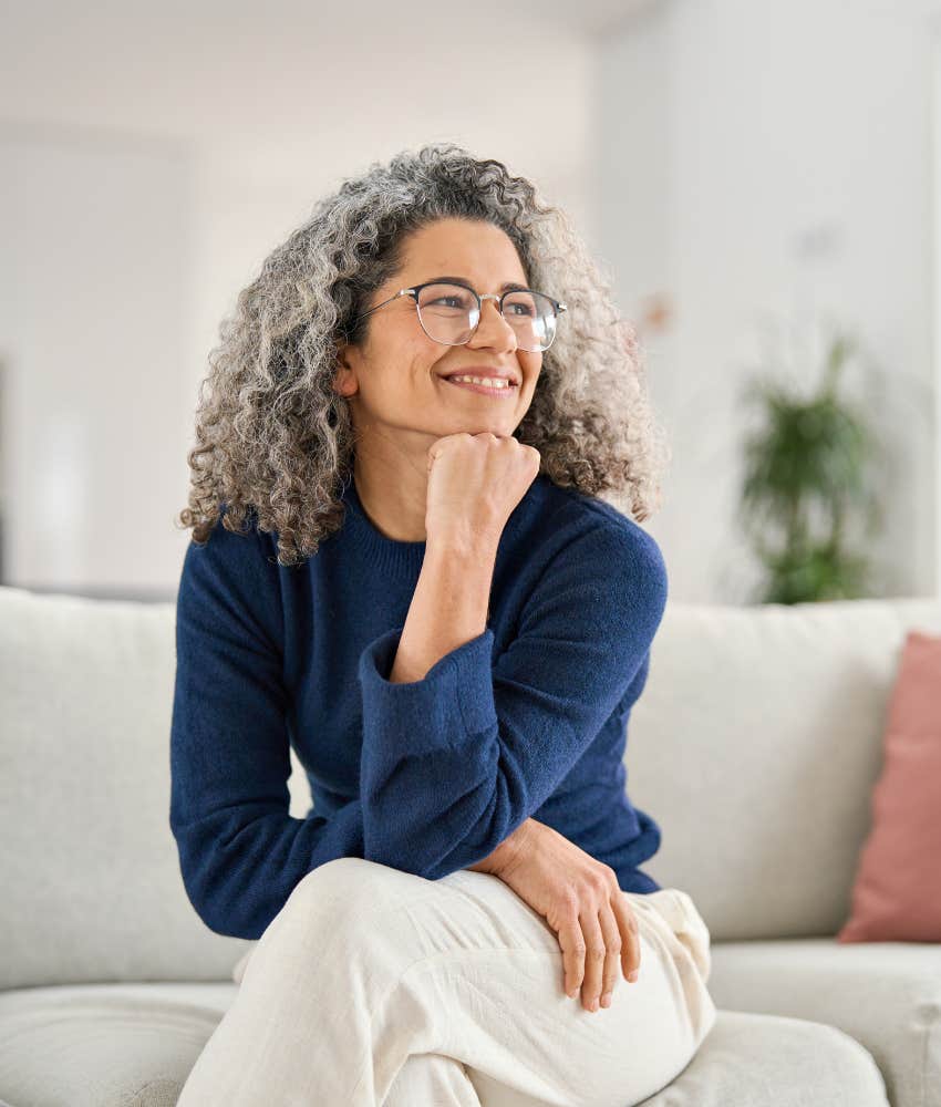 Satisfied person thinks about getting older