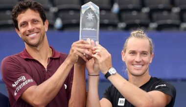 Rafael Matos and Marcelo Melo win the 2025 Winston-Salem Open men's doubles title.