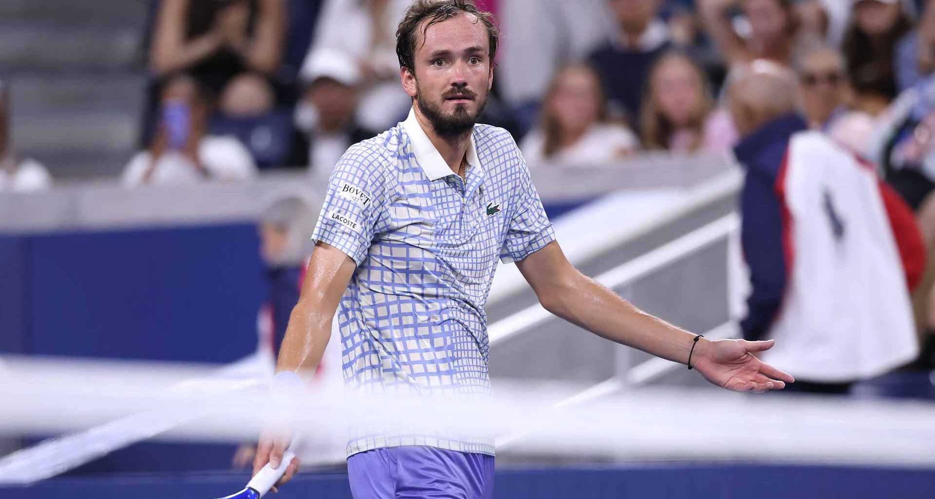 Daniil Medvedev during his US Open first-round defeat to Benjamin Bonzi on Sunday night in New York.