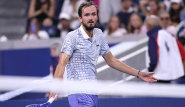 Daniil Medvedev during his US Open first-round defeat to Benjamin Bonzi on Sunday night in New York.