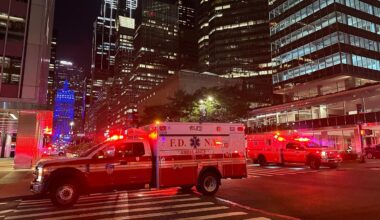 A total of five people, including a police officer and the alleged shooter, were killed during a shooting that occurred in a Midtown Manhattan building on Monday, July 28, 2025. (Spectrum News NY1/Richard Agostinoni)