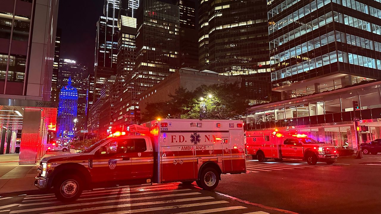 A total of five people, including a police officer and the alleged shooter, were killed during a shooting that occurred in a Midtown Manhattan building on Monday, July 28, 2025. (Spectrum News NY1/Richard Agostinoni)