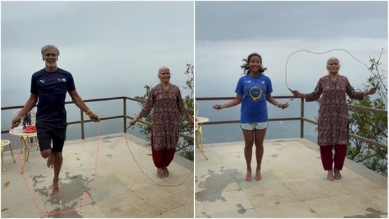 Milind shared a set of videos documenting “family skipping time.” (Instagram/@milindrunning)