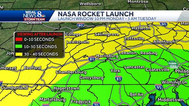A NASA rocket launch could be visible in South-Central Pennsylvania Monday night.