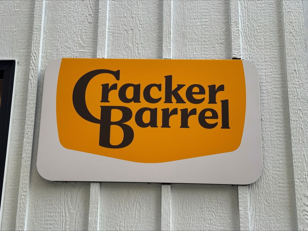 Cracker Barrel new logo on a sign.