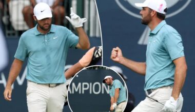 Scottie Scheffler holes 82-foot chip shot at BMW Championship