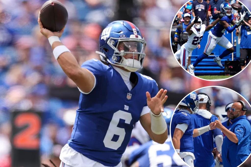 Jaxson Dart throws absolute dime for first Giants touchdown pass