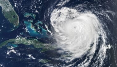 A satellite photo of Hurricane Erin in the Atlantic.