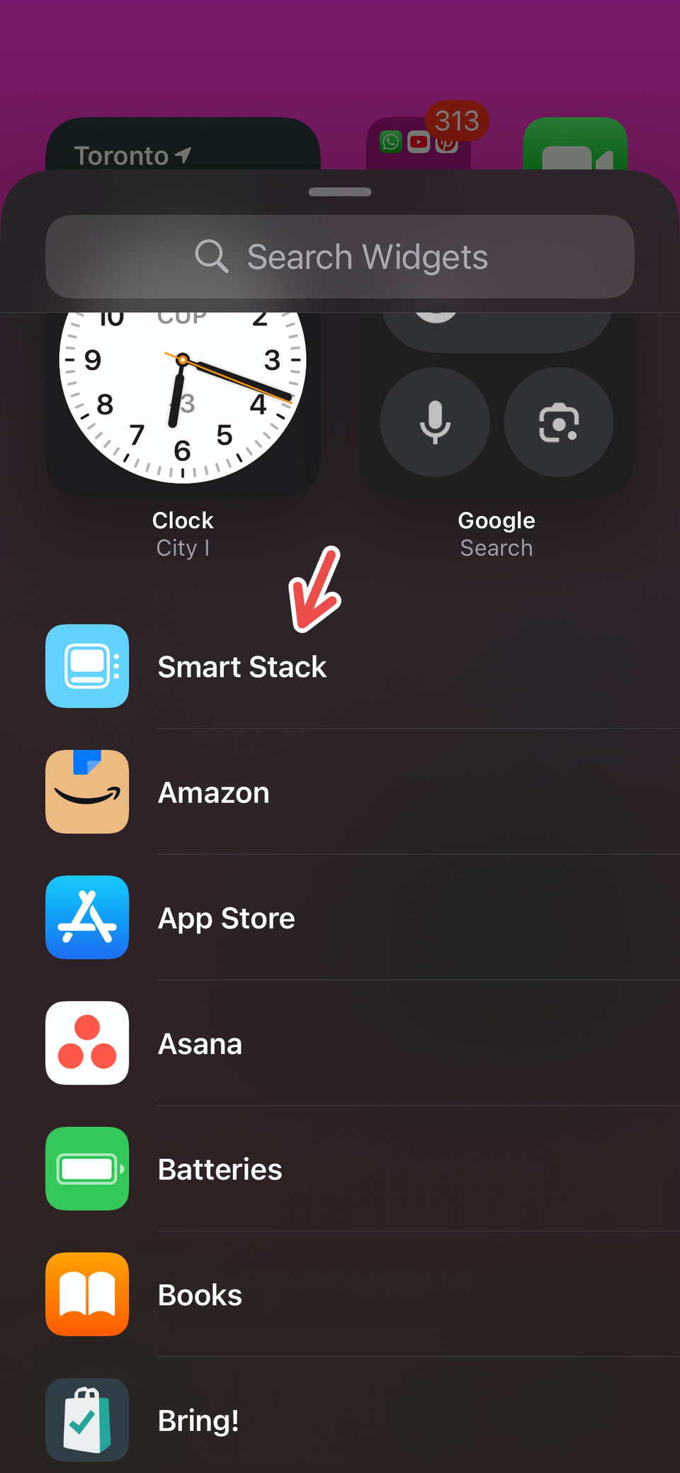 Using the Smart Stack feature for iPhone widgets.