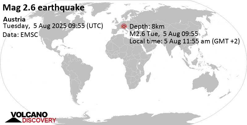 2.6 quake 3.8 km east of Pfunds, Tirol, Austria, Aug 5, 2025 11:55 am (GMT +2)