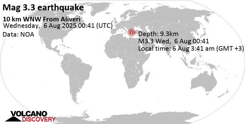 3.3 quake Euboea, Central Greece, 54 km north of Athens, Nomarchia Athinas, Attica, Greece, Aug 6, 2025 02:41 am (Athens time)