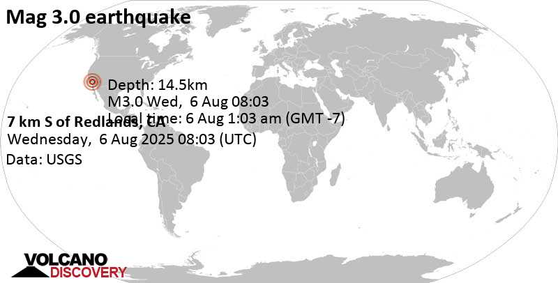 3.0 quake 12 mi east of Riverside, Riverside County, California, United States, Aug 6, 2025 12:03 am (Los Angeles time)