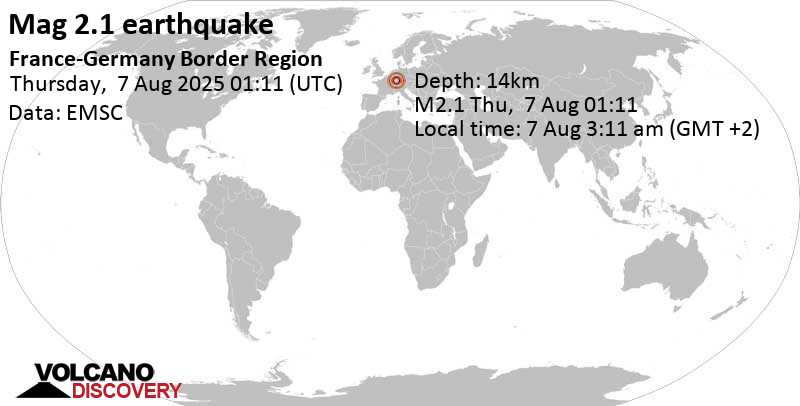 2.1 quake 4.9 km north of Rastatt, Karlsruhe Region, Baden-Wurttemberg, Germany, Aug 7, 2025 03:11 am (GMT +2)