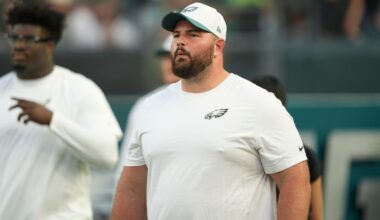 Eagles' Landon Dickerson carted off with apparent leg injury