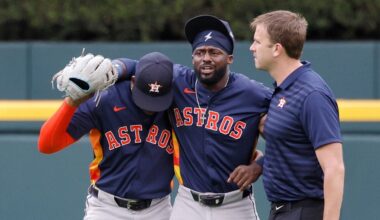Astros' Taylor Trammell leaves game after crashing into fence