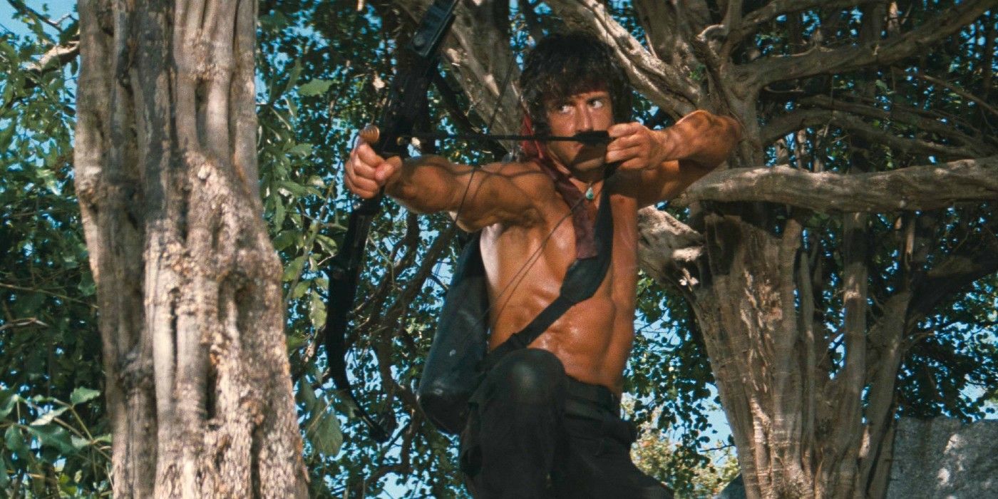 Rambo using a bow and arrow in Rambo: First Blood Part II
