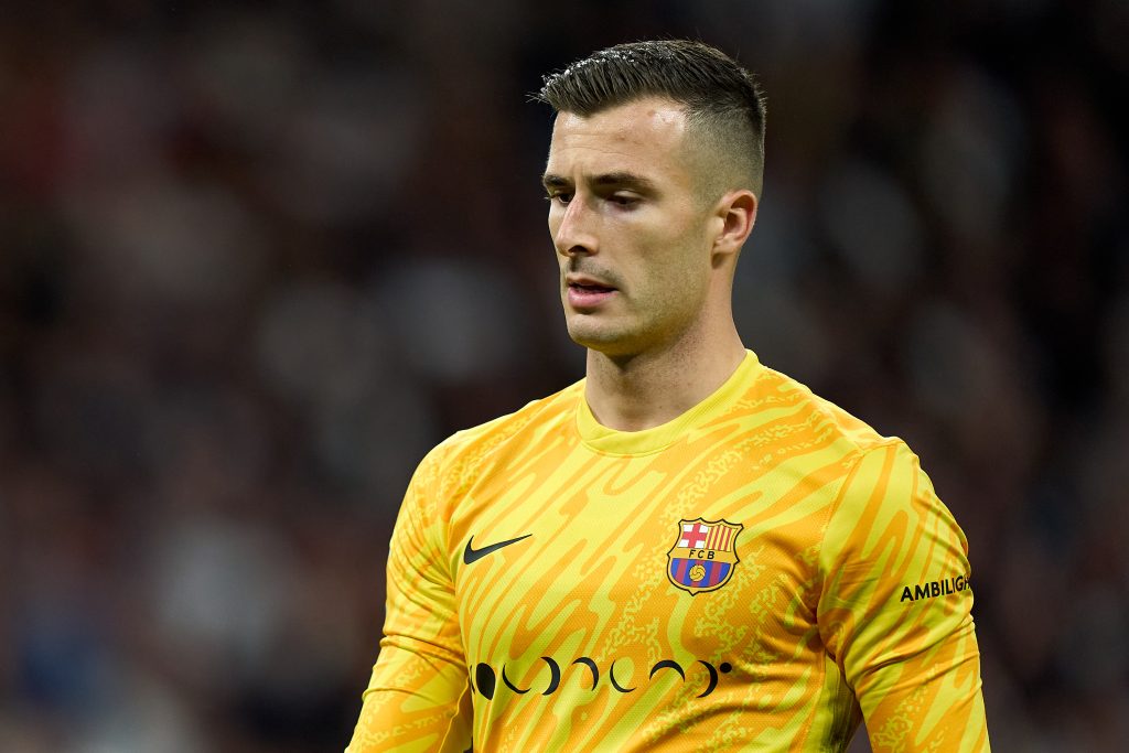 MADRID, SPAIN - OCTOBER 26: Inaki Pena of FC Barcelona looks on during the LaLiga match between Real Madrid CF and FC Barcelona at Estadio Santiago Bernabeu on October 26, 2024 in Madrid, Spain. (Photo by Angel Martinez/Getty Images)