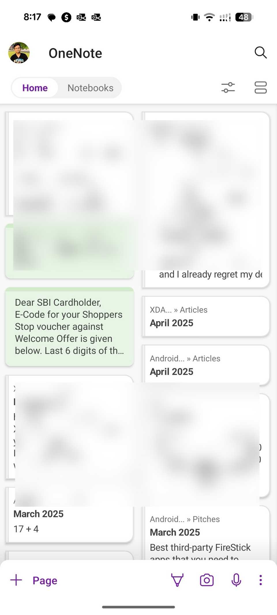 OneNote home on Android