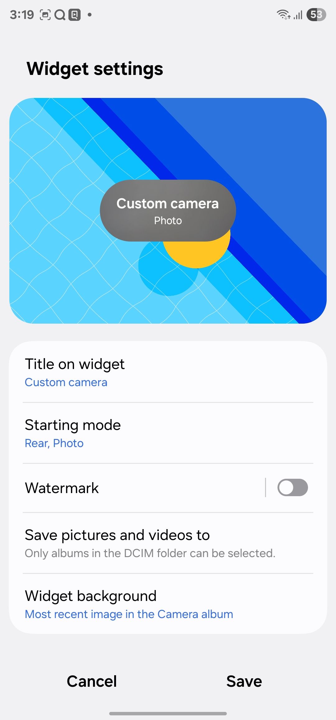 Samsung camear widget