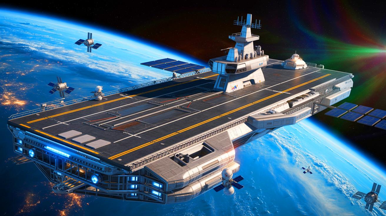 Illustration of an orbital aircraft carrier being developed by Gravitics in collaboration with the U.S. Space Force.