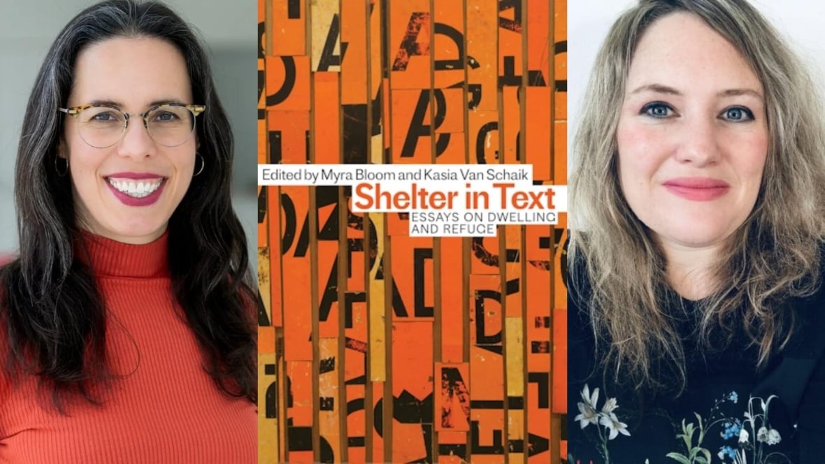 A photo composite that shows an orange and yellow book cover with text on it in the middle, with a headshot photo of a woman wearing glasses on the left and on the right of the book cover is a woman with gray hair smiling at the camera. 