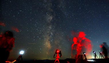 Astronomers during last year's meteor shower over North Macedonia. Pic: Reuters