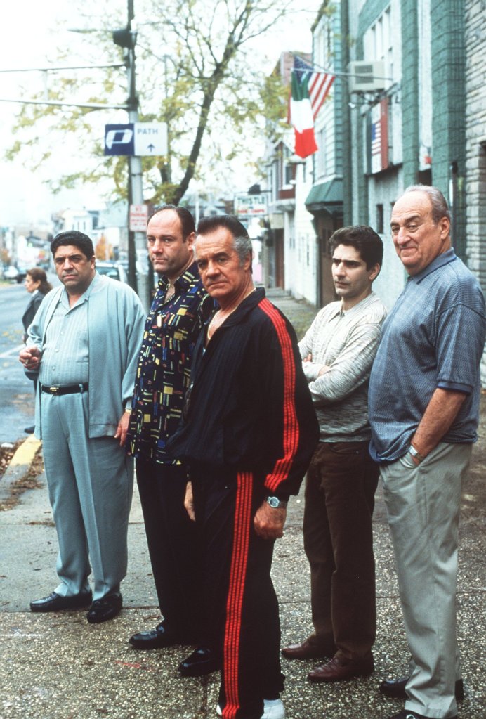Vincent Pastore, James Gandolfini, Tony Sirico, Michael Imperioli, Jerry Adler during season two of "The Sopranos."