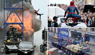 Tom Holland stunt double swings into explosive action in 'NYC' for latest Spider-Man movie