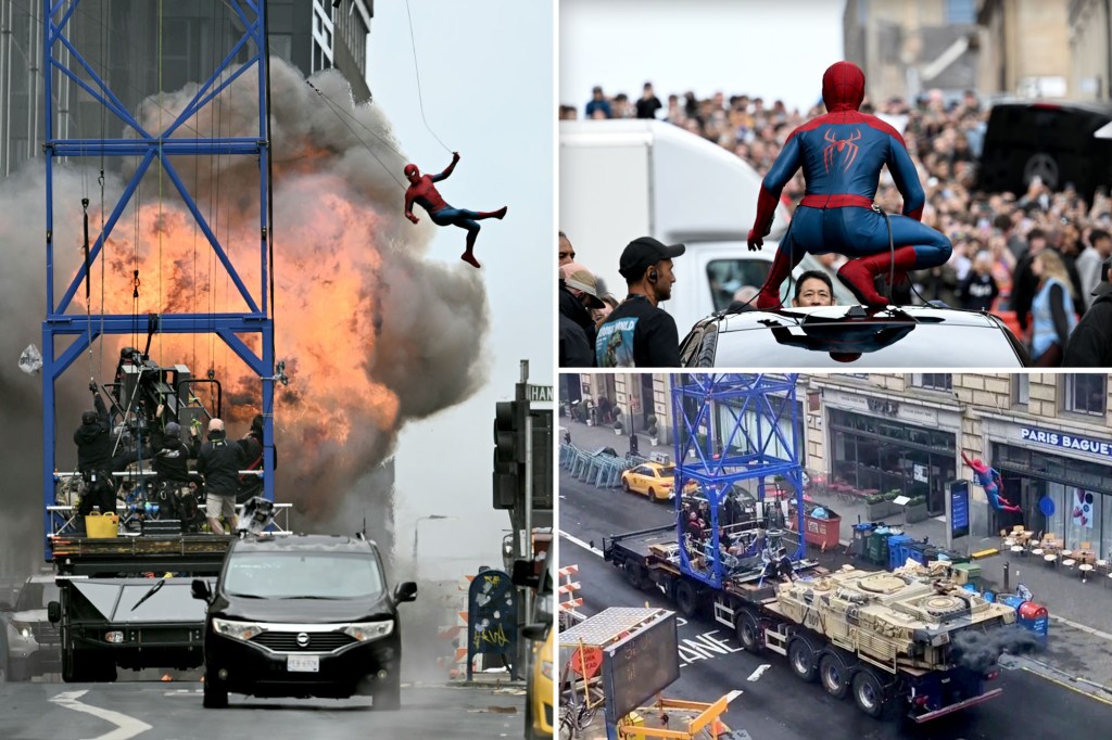 Tom Holland stunt double swings into explosive action in 'NYC' for latest Spider-Man movie