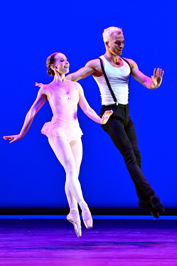 City Ballet of San Diego principal dancers Ariana Gonzalez and Iago Breschi perform the one-act ballet "Summer Wind" in 2024. (Anna Scipione)