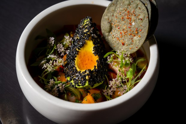 Michelada ceviche, one of the dishes on the new Juni...