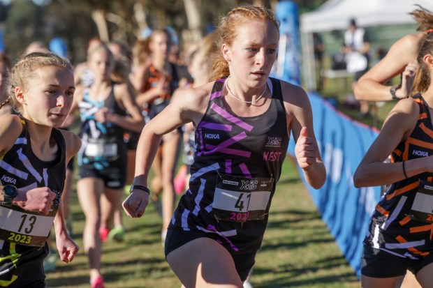 La Jolla's Chiara Dailey (41) competes in the Foot Locker Cross Country Championships at Morley Field in San Diego in 2023. (Hayne Palmour IV)