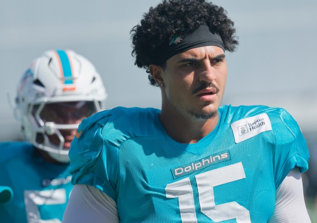 Miami Dolphins linebacker Jaelan Phillips is seen during a joint...