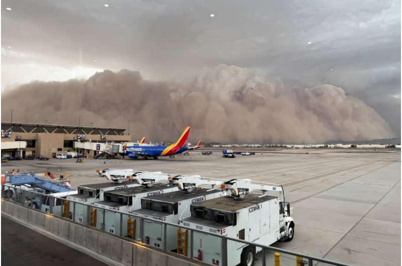This handout photo provided by the City of Phoenix shows a large cloud of dust at the Phoenix Sky Harbor International Airport on August 25, 2025 in Phoenix, Arizona
