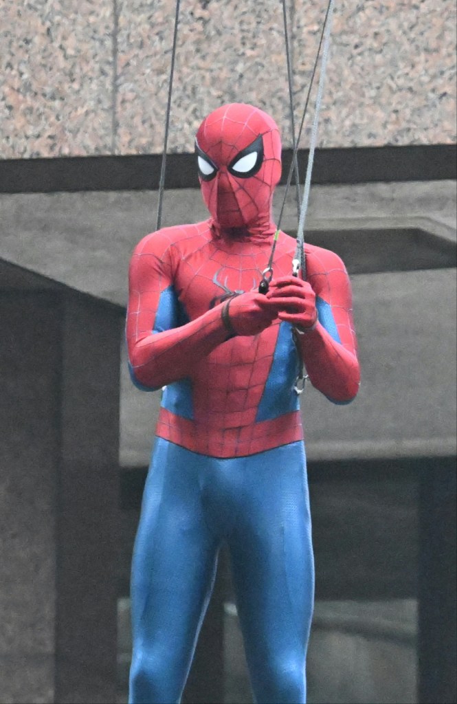 Tom Holland’s stunt double in action for "Spider-Man:Brand New Day", in Glasgow Scotland, Aug 5, 2025.