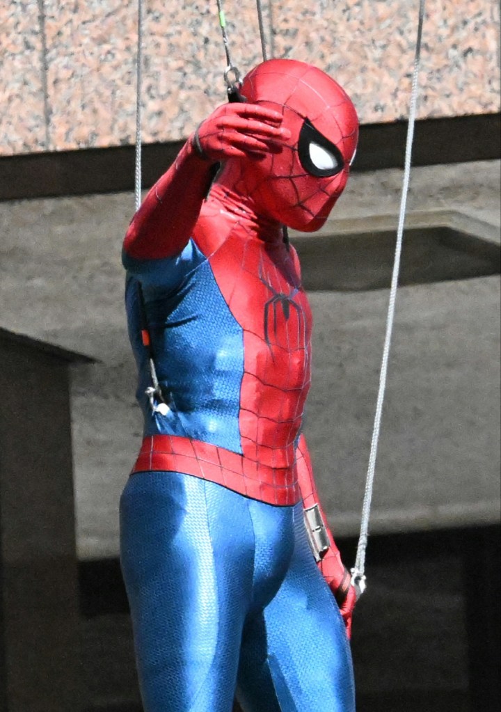 Tom Holland’s stunt double in action for "Spider-Man:Brand New Day", in Glasgow Scotland, Aug 5, 2025.