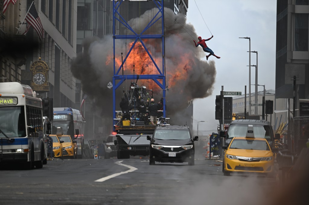 Tom Holland’s stunt double in action for "Spider-Man:Brand New Day", in Glasgow Scotland, Aug 5, 2025.